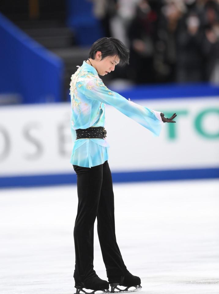 フリー演技を終えた羽生結弦（撮影・堀内翔）