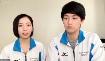 　カナダからリモートで取材に応じた三浦璃来（左）と木原龍一