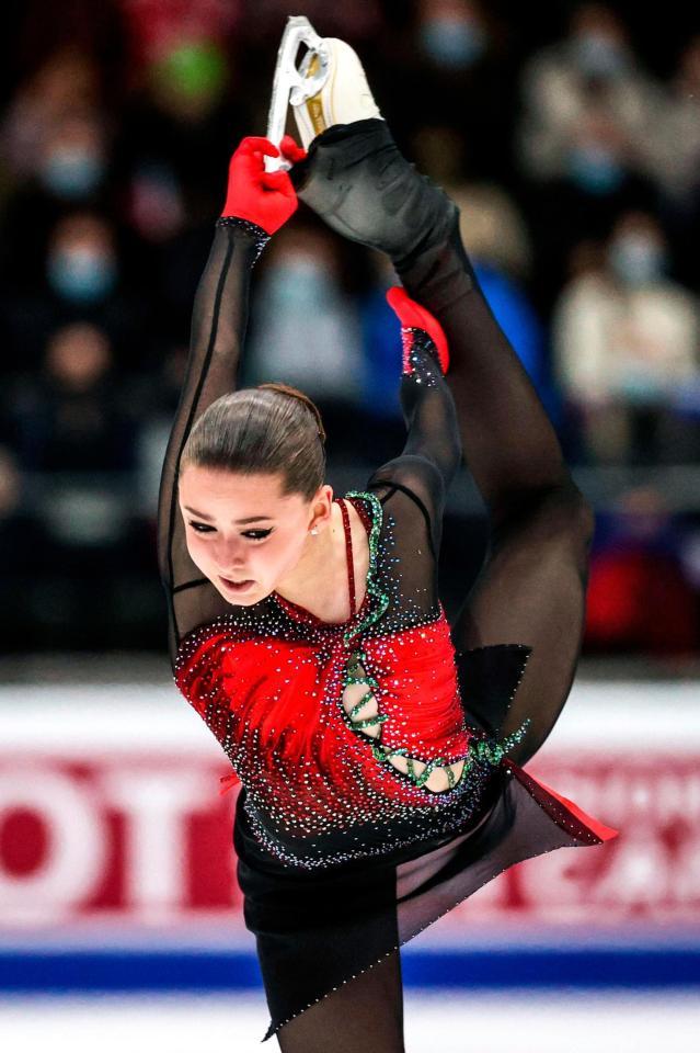 女子で優勝したカミラ・ワリエワのフリー＝タリン（タス＝共同）