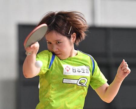 　女子シングルスの５回戦で勝利した平野美宇（撮影・西岡正）