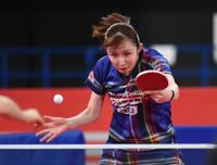 　女子シングルス準決勝進出を決めた早田ひな（撮影・佐々木彰尚）