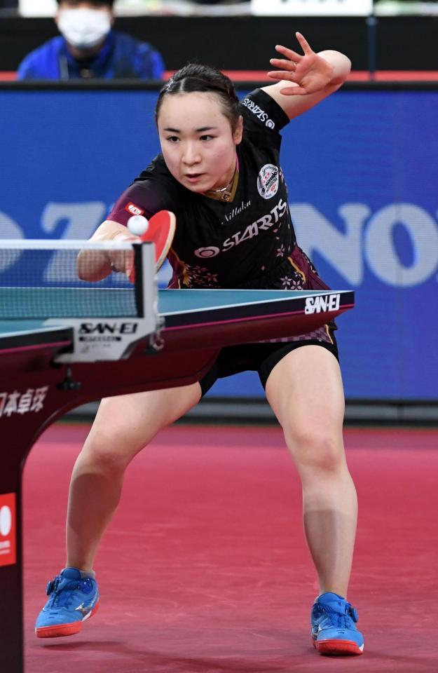 女子シングルスで３度目の優勝を果たした伊藤美誠（撮影・佐藤厚）