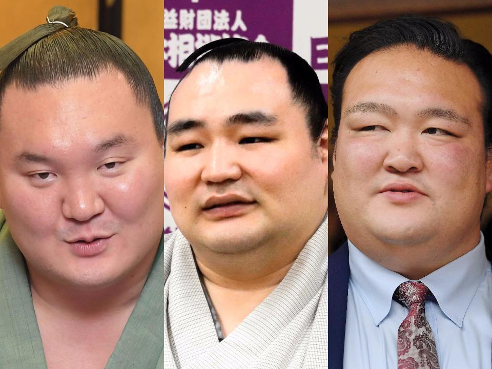 　（左から）間垣親方（元横綱白鵬）、鶴竜親方（元横綱）、二所ノ関親方（元横綱稀勢の里）