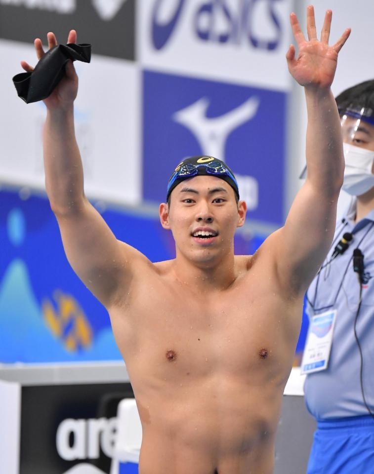 　男子２００ｍバタフライ決勝で制した本多灯（撮影・伊藤笙子）