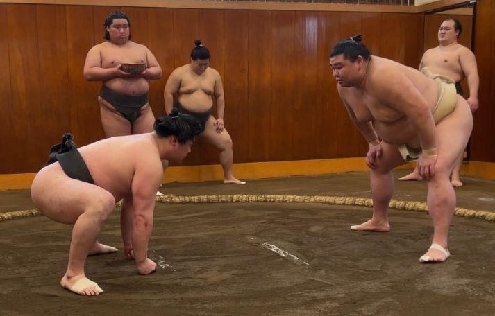 春場所に向けて稽古する正代（右）（日本相撲協会提供）