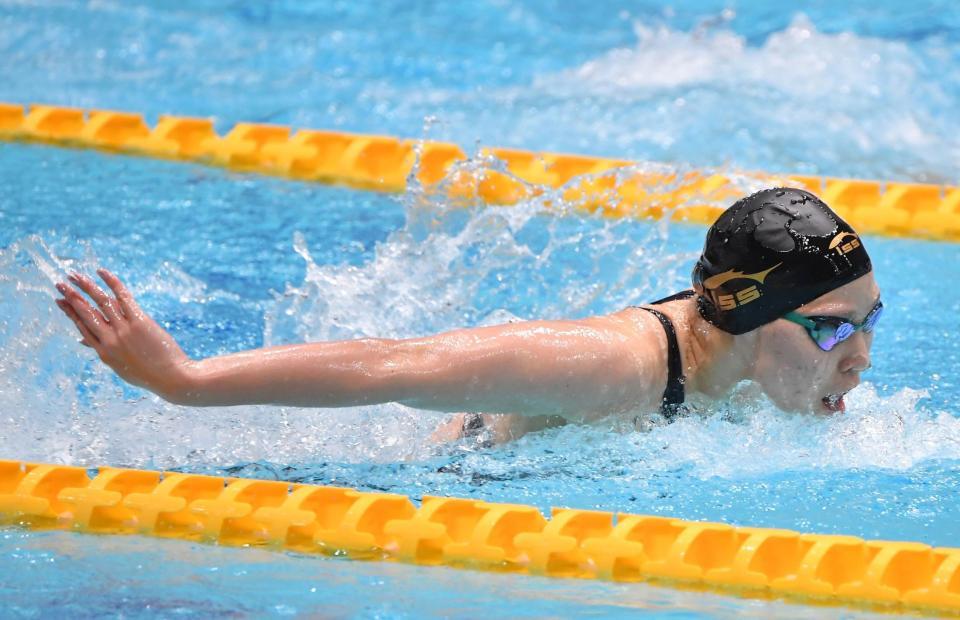 　女子２００ｍバタフライ決勝を制した林希菜（撮影・伊藤笙子）