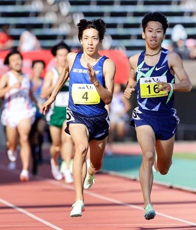　男子１５００メートル（タイムレース）　３分36秒59で優勝した三浦龍司（４）＝熊本市