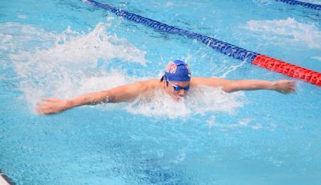 　練習を公開した競泳男子の水沼尚輝＝新潟県長岡市