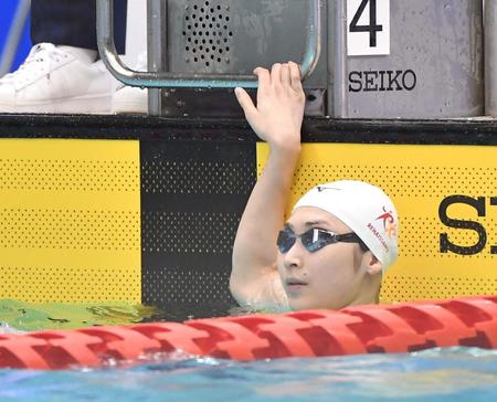 　女子５０ｍ自由形予選を１位で通過した池江璃花子（撮影・伊藤笙子）