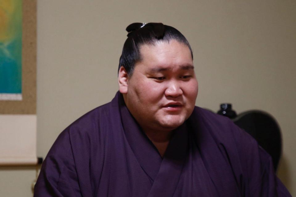 　オンライン会見で名古屋場所への意気込みを語る照ノ富士（日本相撲協会提供）