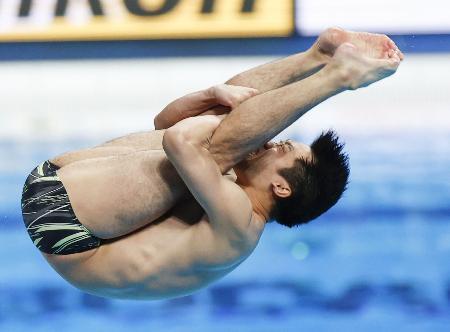 　男子３メートル板飛び込み決勝　坂井丞の演技。６位となった＝ブダペスト（共同）