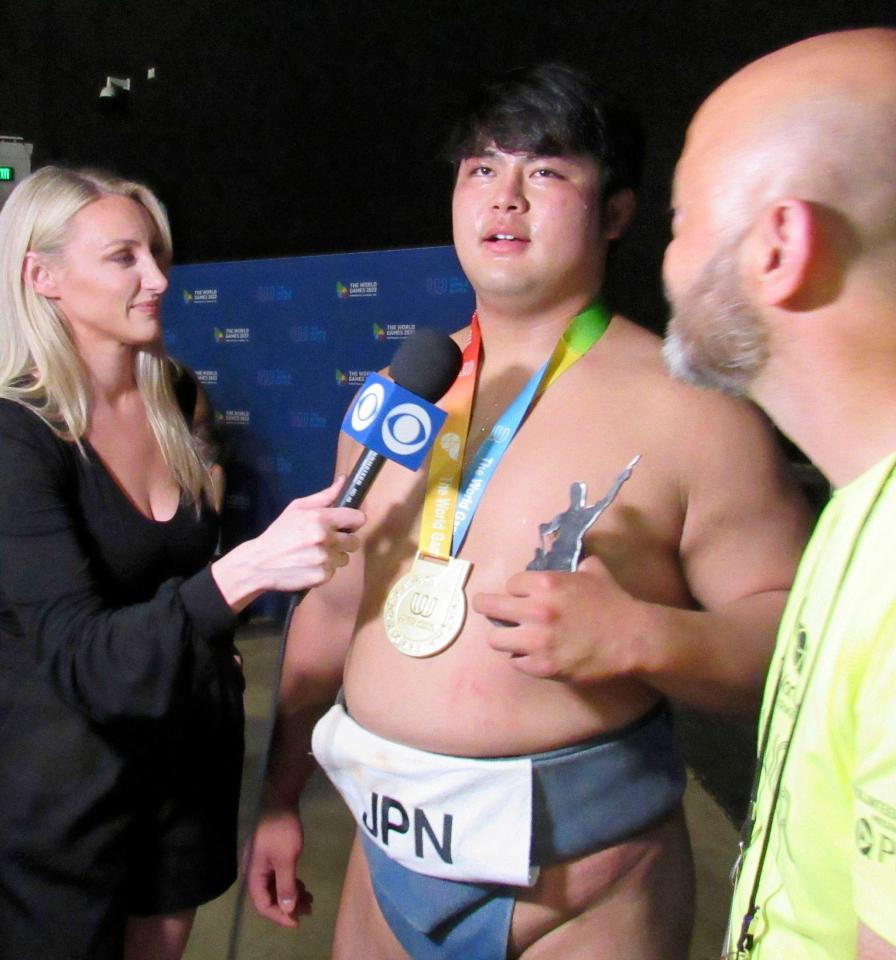 　「ワールドゲームズ」の相撲の男子重量級で金メダルを獲得した花田秀虎（共同）