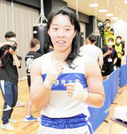 　大学生活最後のトーナメント戦で勝利した入江聖奈（日本ボクシング連盟提供）