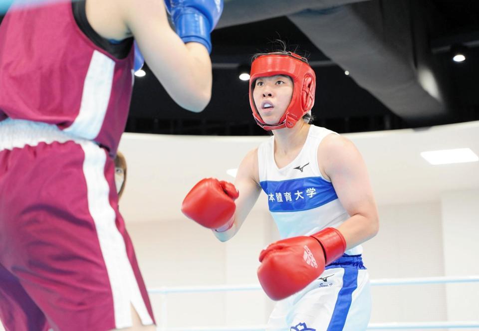 　大学生活最後のトーナメント戦で勝利した入江聖奈（日本ボクシング連盟提供）