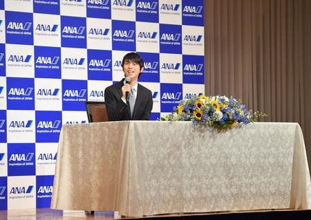 　プロ転向の“決意表明”した羽生結弦（撮影・伊藤笙子）