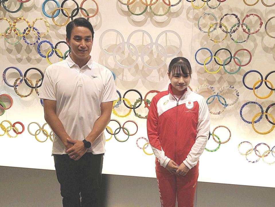 　イベントに参加した（左から）松田丈志さん、河辺愛菜