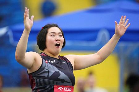 　女子やり投げ　６５メートル１０をマークして優勝した北口榛花（ロイター＝共同）