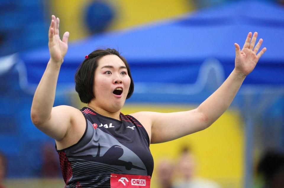 　女子やり投げ　６５メートル１０をマークして優勝した北口榛花（ロイター＝共同）