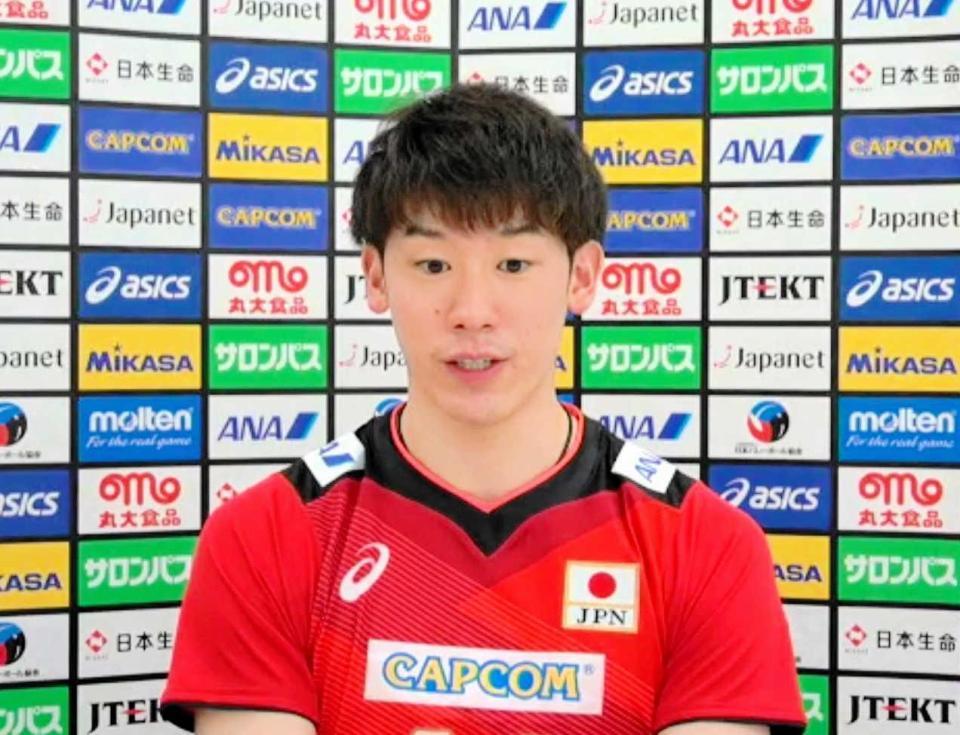 　世界選手権に向けてオンラインで取材に応じた石川祐希