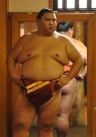 　稽古場で鋭いまなざしを向ける御嶽海（代表撮影）