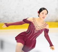 　フリーの演技の前の練習を行った本田真凜（撮影・堀内翔）