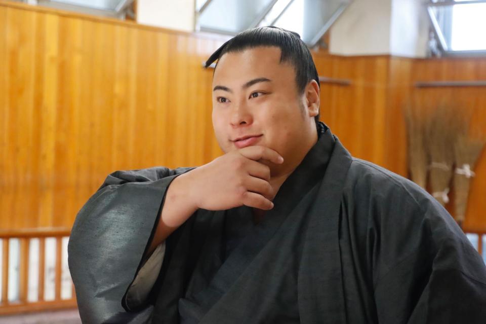 　新小結に昇進し、オンライン会見に臨んだ翔猿（日本相撲協会提供）