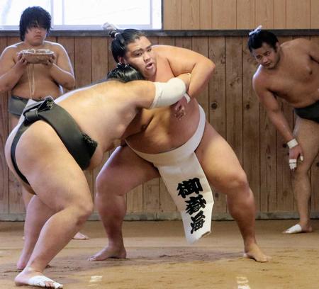 　九州場所に向け稽古する御嶽海