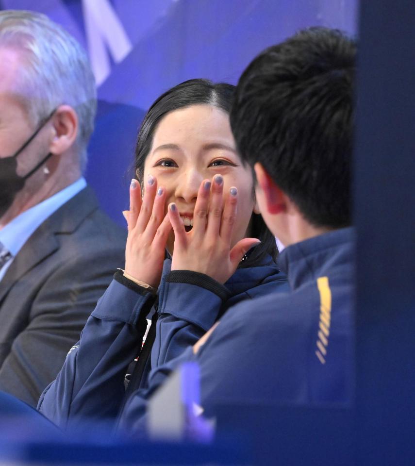 　ペアＳＰで歴代５位となる高得点に驚く三浦璃来（撮影・伊藤笙子）
