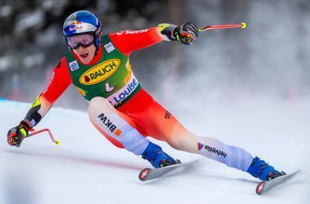 　男子スーパー大回転で優勝したスイスのマルコ・オーデルマット＝レークルイーズ（カナダ通信・ＡＰ＝共同）