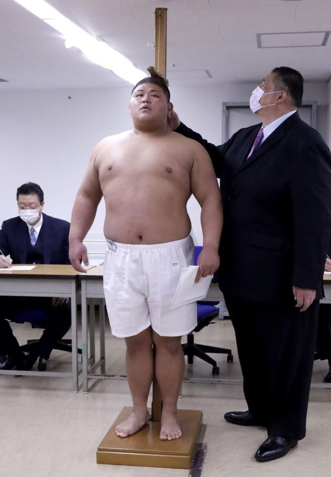 　新弟子検査を受検する落合哲也（日本相撲協会提供）