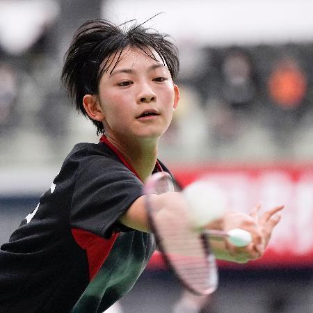 　女子シングルス　１回戦で水井ひらりを破った宮崎友花＝武蔵野の森総合スポーツプラザ