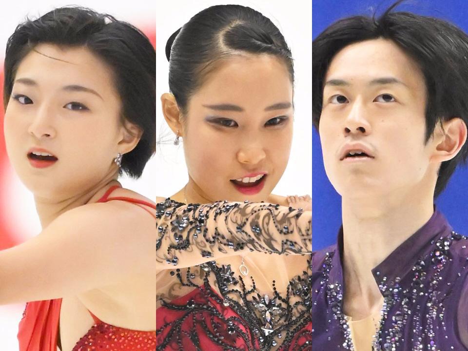 　（左から）坂本花織、三原舞依、山本草太