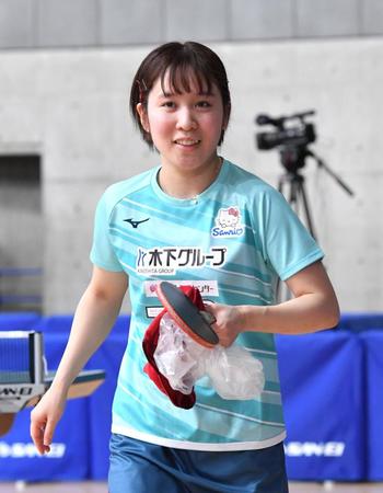 　女子シングルス５回戦進出を決めた平野美宇（撮影・佐々木彰尚）