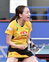 　女子シングルスで準決勝進出を決めた石川佳純（撮影・佐々木彰尚）