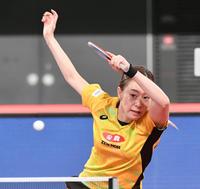 　女子シングルスで準決勝進出を決めた石川佳純（撮影・佐々木彰尚）