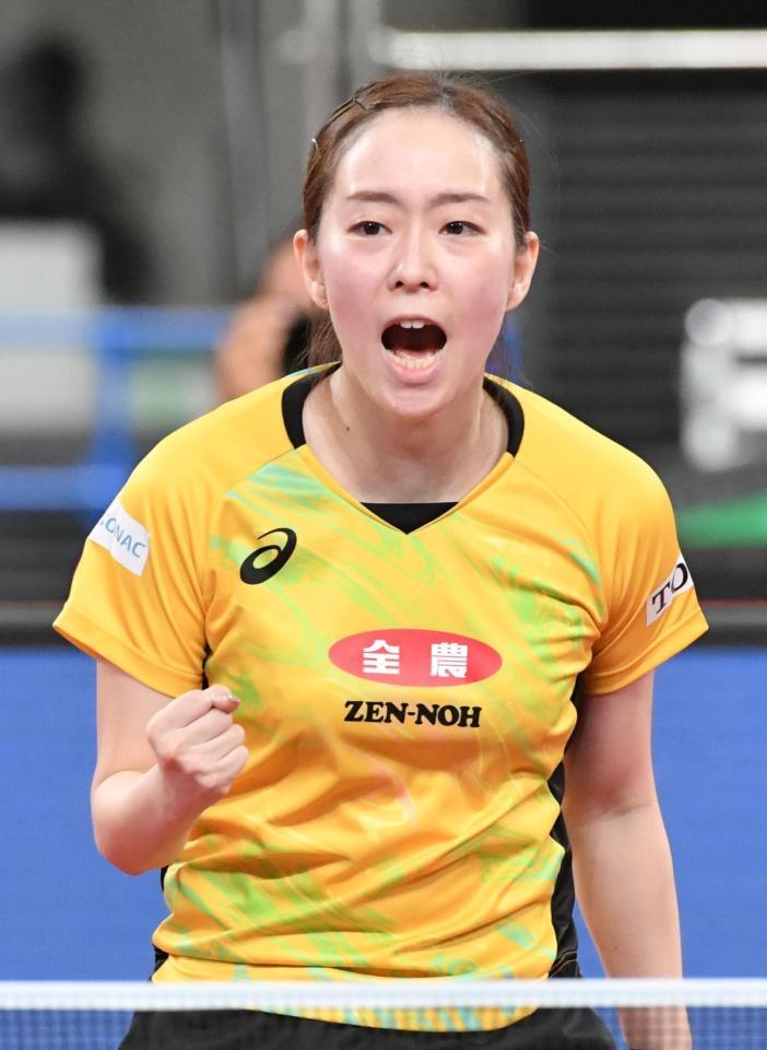 　女子シングルスで準決勝進出を決めた石川佳純（撮影・佐々木彰尚）