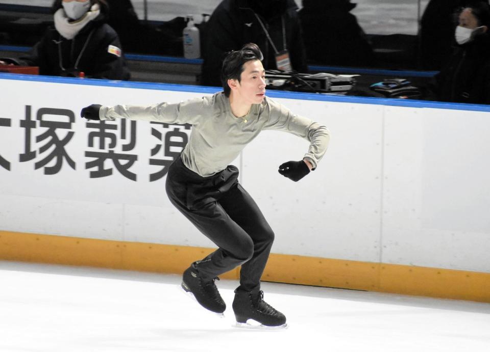 　公式練習に参加した織田信成（撮影・國島紗希）