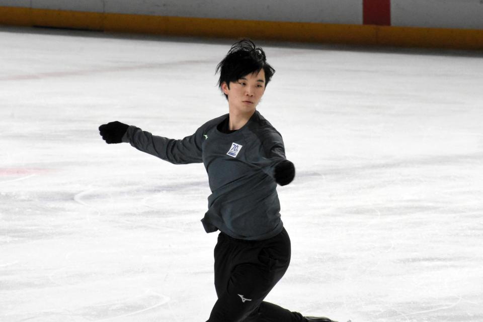 　公式練習に参加した友野一希（撮影・國島紗希）