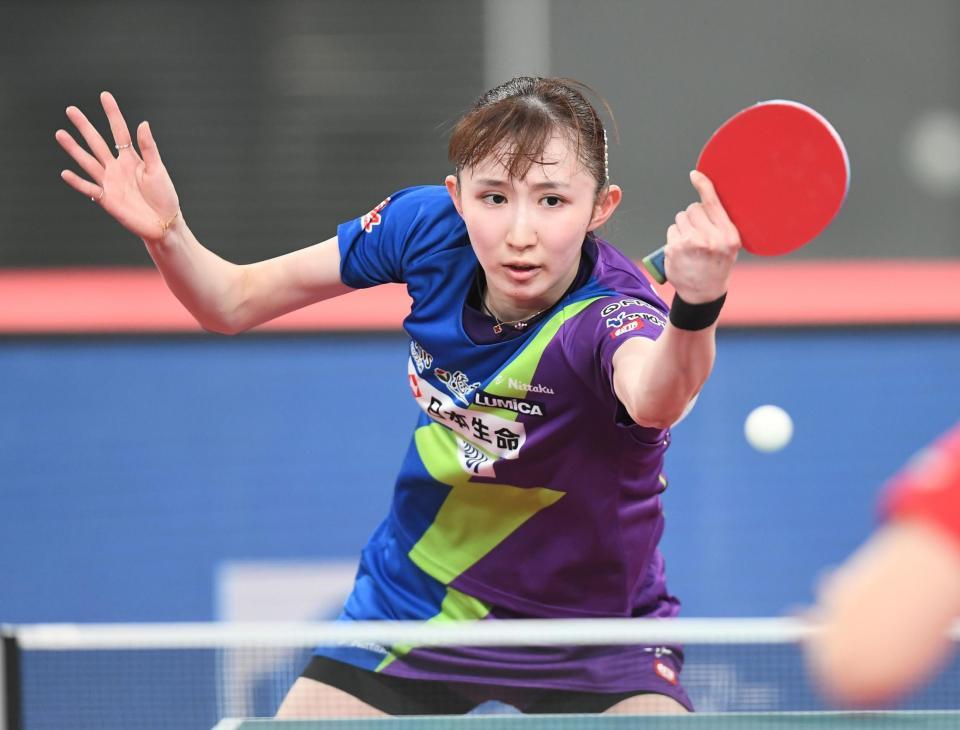 決勝でプレーする早田ひな（撮影・金田祐二）