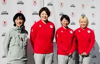 　北京五輪開幕１周年記念イベントに登場した（左から）上村愛子さん、久保英恵さん、高木菜那さん、樋口新葉
