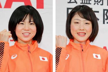 　名古屋ウィメンズマラソンの招待選手として発表された鈴木亜由子（左）と前田穂南