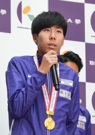 　パリ五輪出場への意気込みを語る陸上男子の田沢廉＝１４日午後、東京都世田谷区