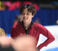 　練習中に笑顔を見せる宇野昌磨（撮影・堀内翔）