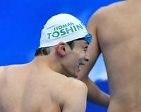 　男子５０ｍ背泳ぎの予選をトップで通過した入江陵介（撮影・佐々木彰尚）