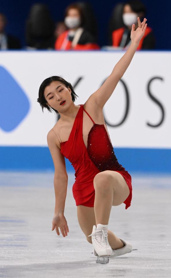 女子フリープログラムで演技を披露する坂本花織（撮影・佐々木彰尚）