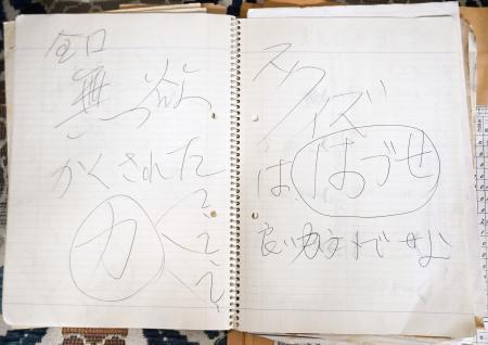 　「全国　無欲　かくされた力」「スクイズははづせ」などと書かれたノートのページ
