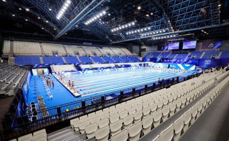 　水泳の世界選手権福岡大会の会場となるマリンメッセ福岡＝７日午後、福岡市