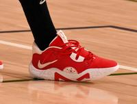 　特注で日の丸を入れたという渡辺雄太のシューズ