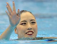 女子ソロＦＲ予選　演技を終え笑顔を見せる乾友紀子