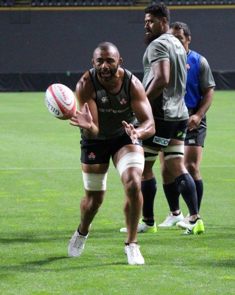 　試合会場で前日練習をする日本代表のリーチ・マイケル